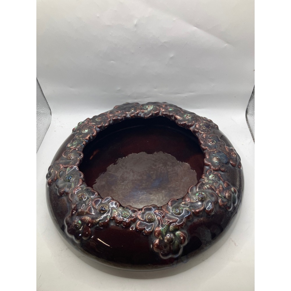 Decorative Ceramic Floral Accent Bowl - Deep Burgundy